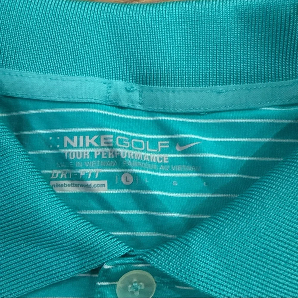 Nike Golf Tour Preformance Polo Shirt Mens Sz L Teal Stripe Dri-Fit Short Sleeve